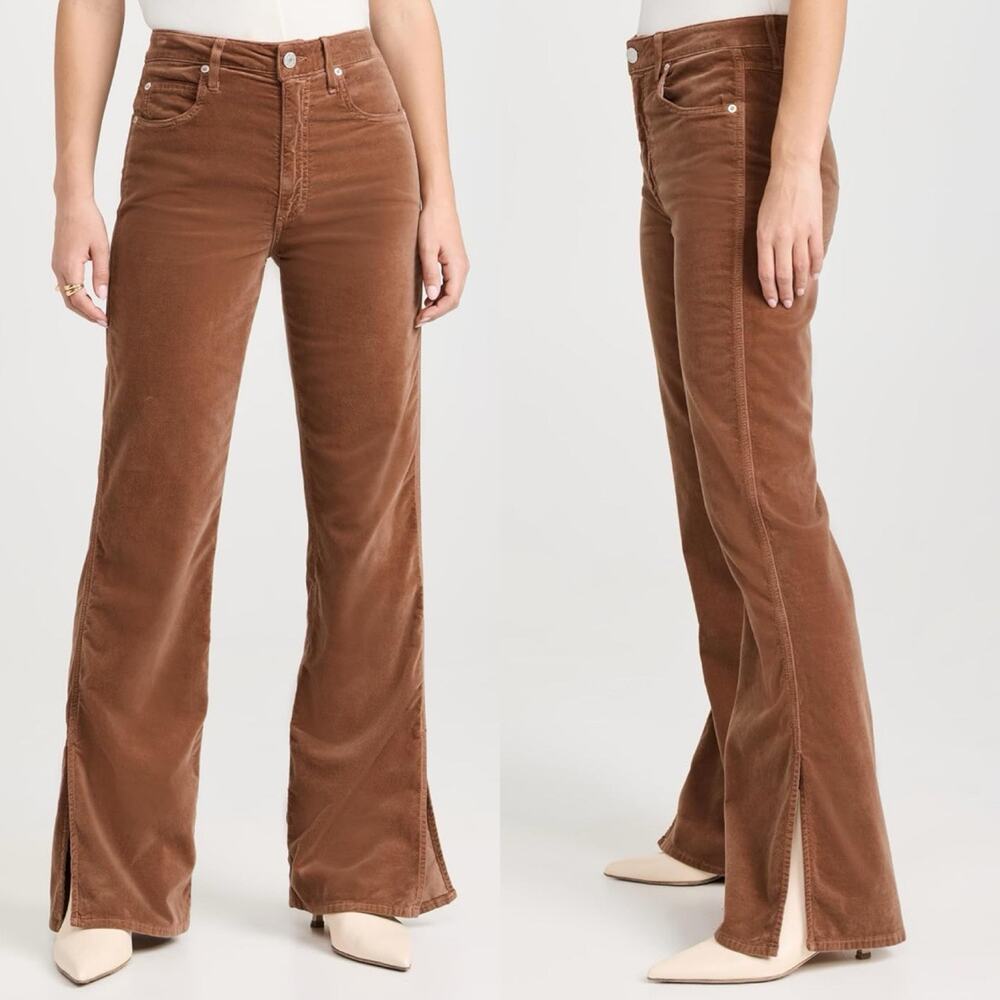 AMO Liz Split Flare High Rise Velvet Pant Rust Brown Size 32 Western Boho